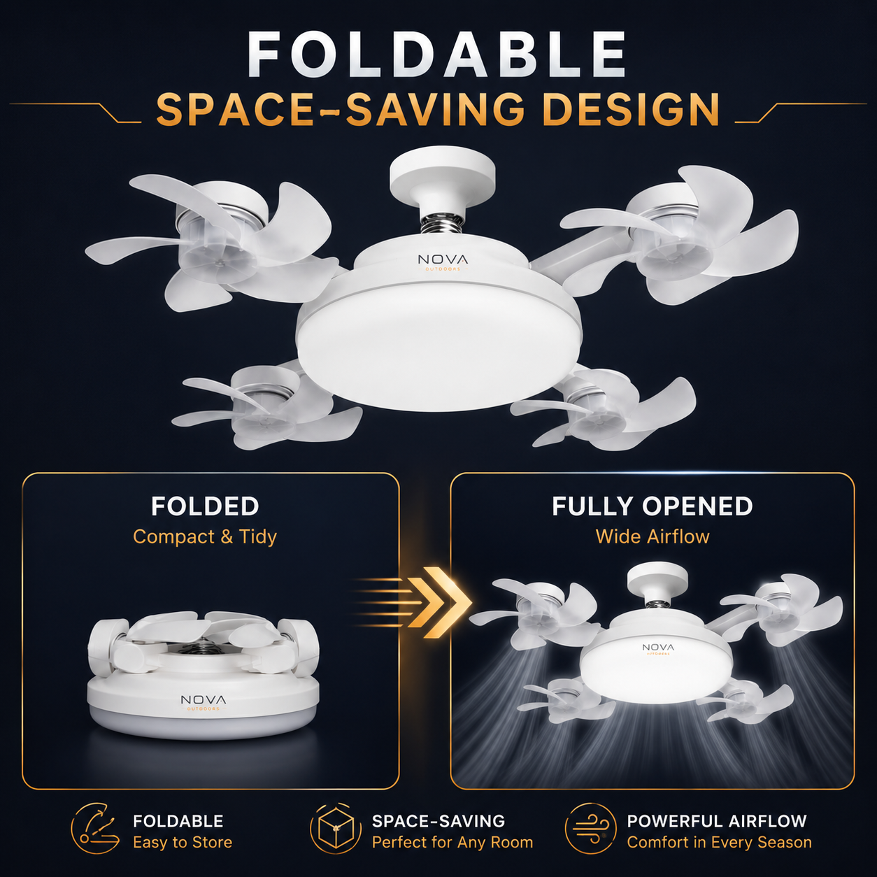 Socket Fan Light 4-Head Ceiling Fan with Remote Control