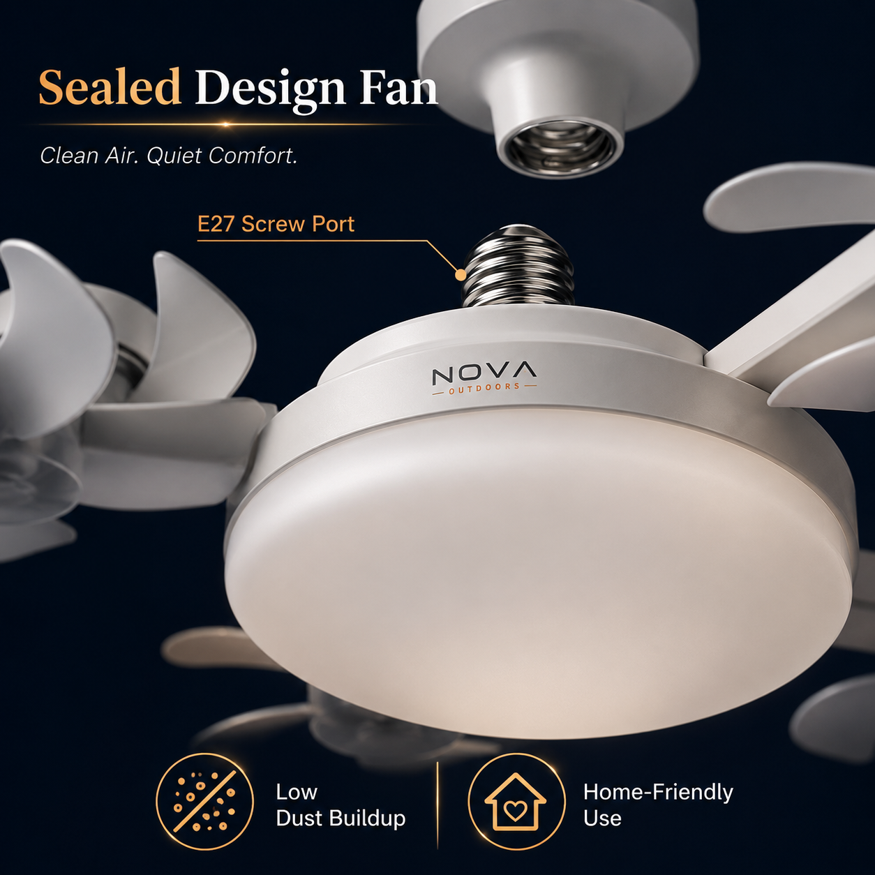 Socket Fan Light 4-Head Ceiling Fan with Remote Control
