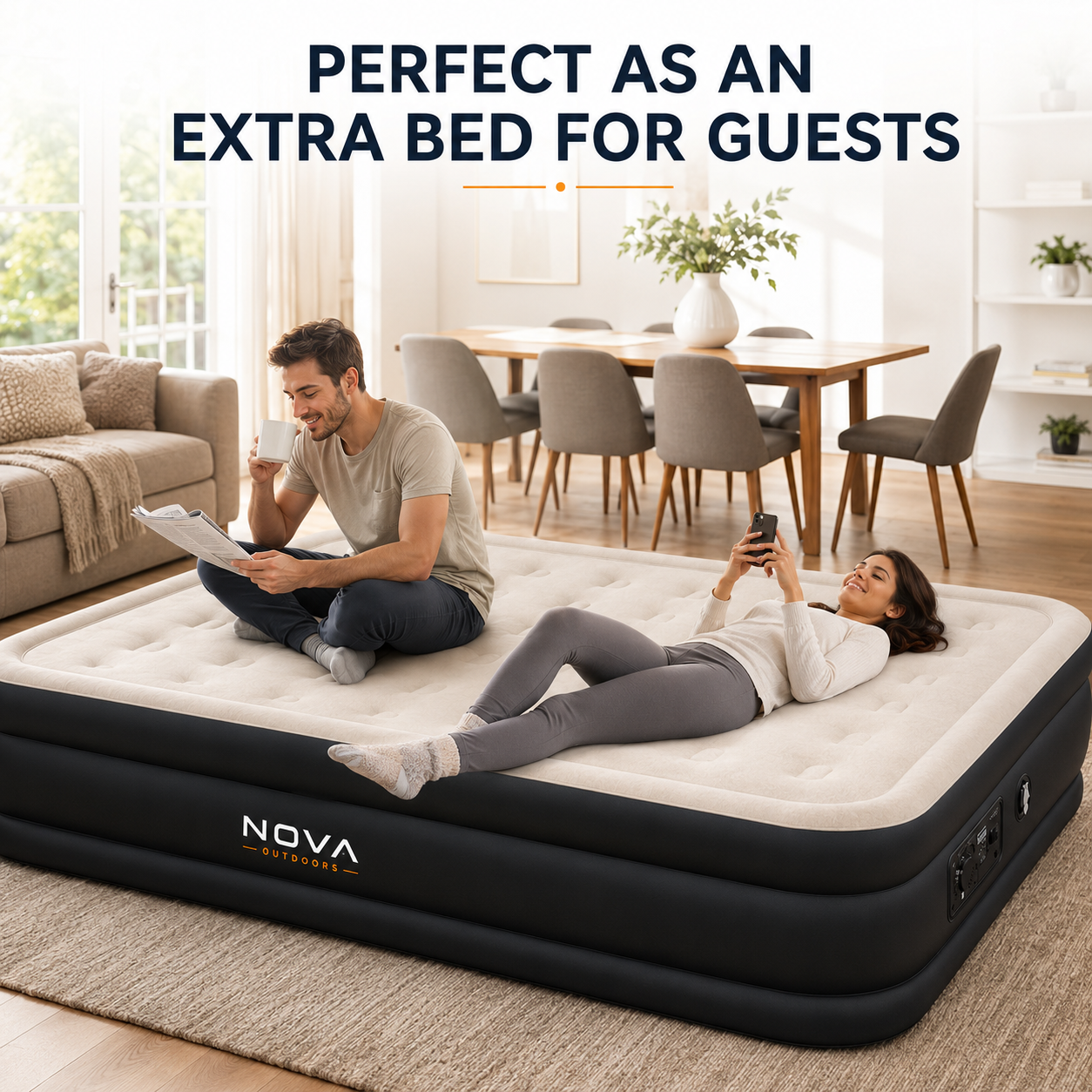 Nova Outdoors Full Air Mattress with Built In Pump, 18 Inch Raised Inflatable Bed with Carry Bag and Repair Patch for Home, Travel, and Camping