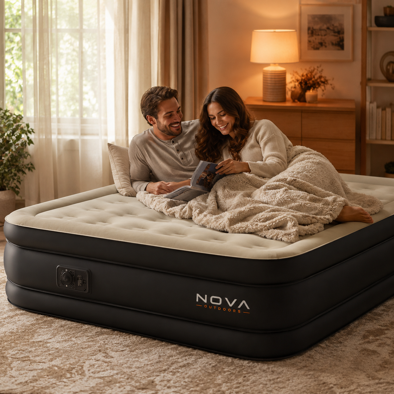Nova Outdoors Full Air Mattress with Built In Pump, 18 Inch Raised Inflatable Bed with Carry Bag and Repair Patch for Home, Travel, and Camping