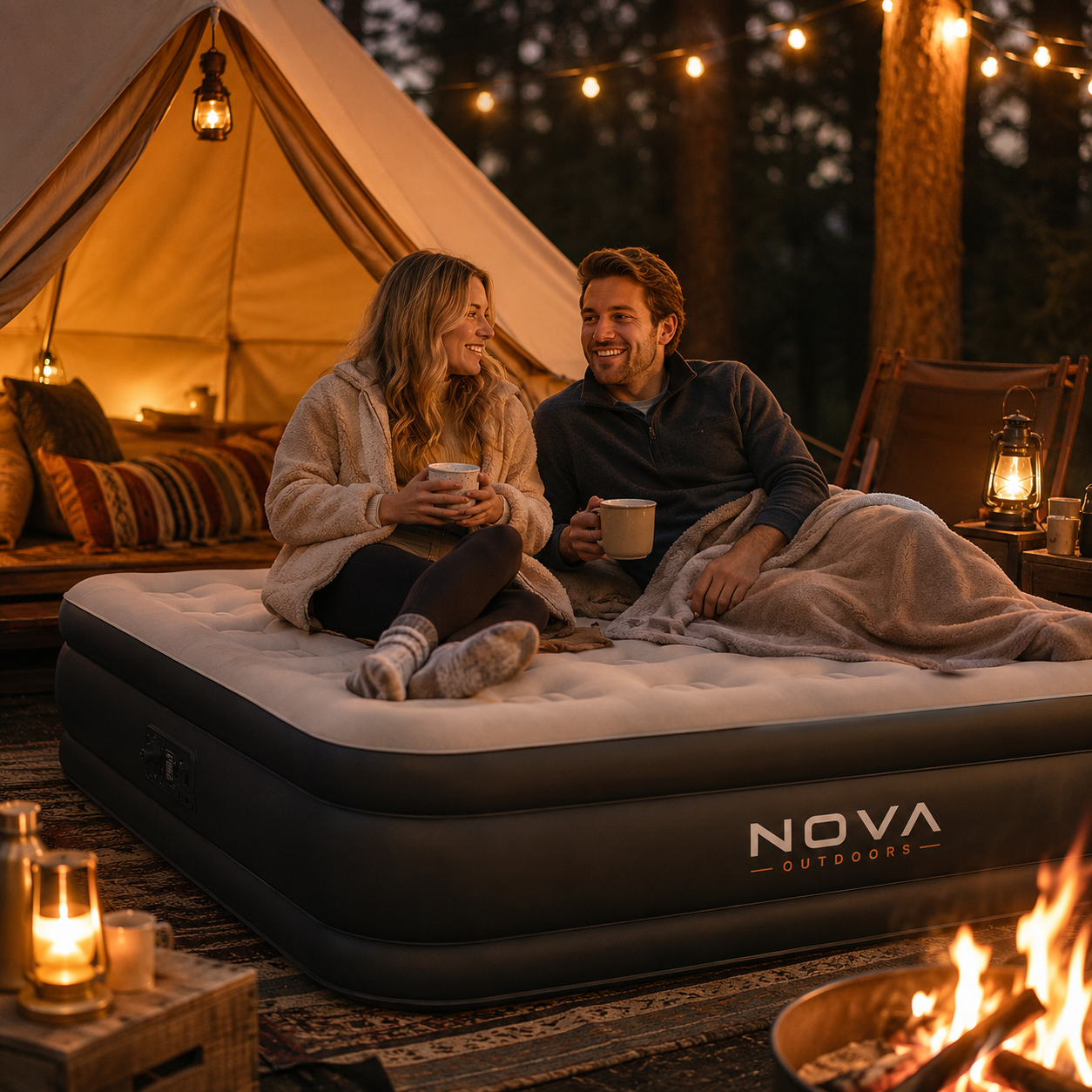 Nova Outdoors Full Air Mattress with Built In Pump, 18 Inch Raised Inflatable Bed with Carry Bag and Repair Patch for Home, Travel, and Camping