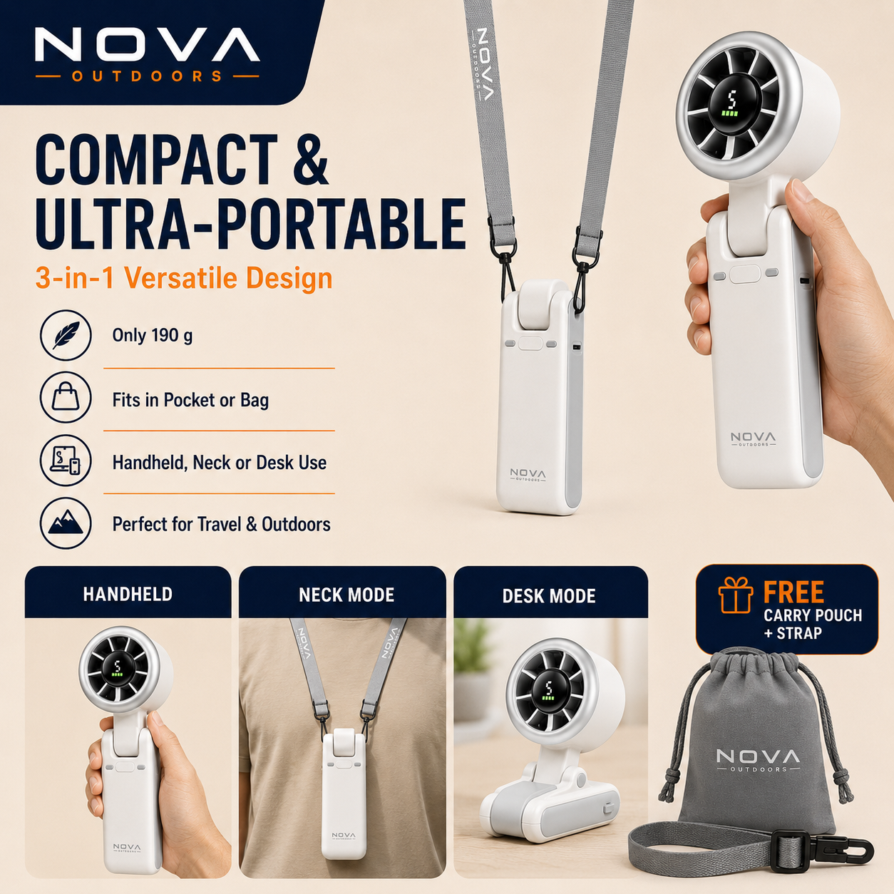 Nova Outdoors JetForce Portable Handheld Turbo Fan